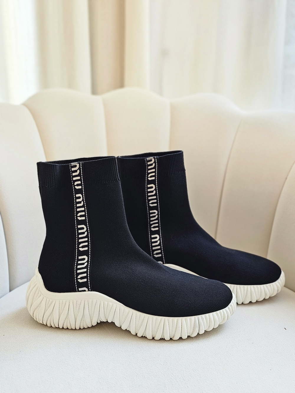 Miu Miu Black Knit Sock Sneaker Boots